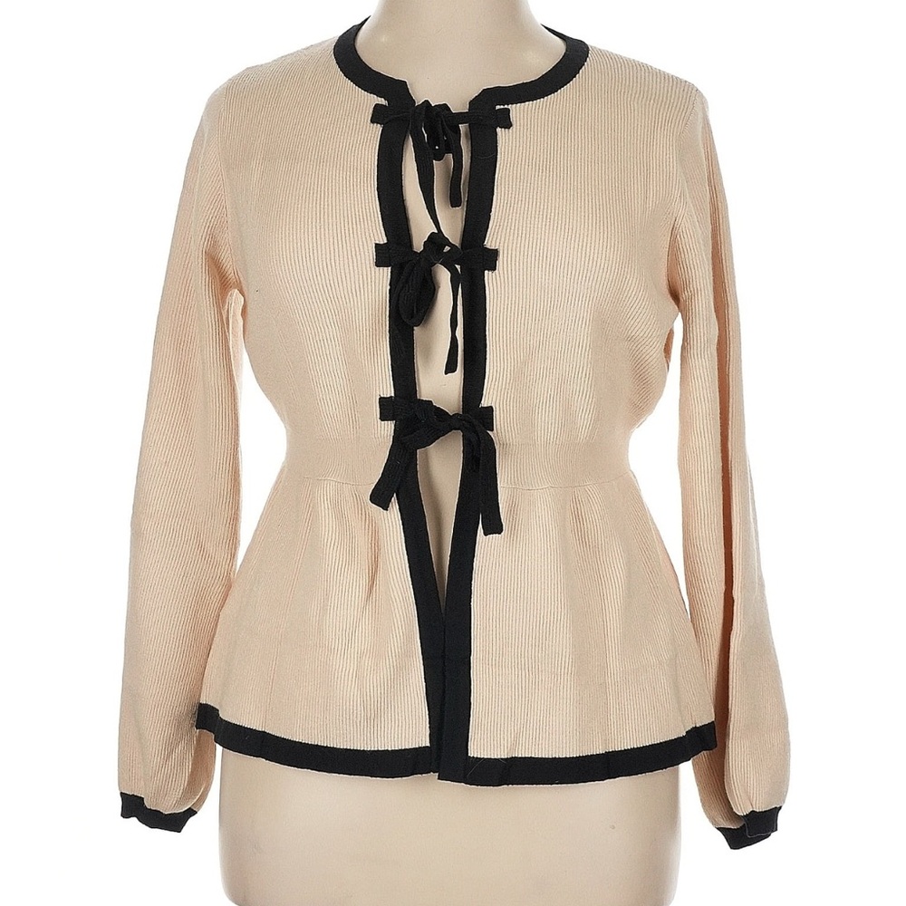 Chic Cream Cardigan with Black Trim